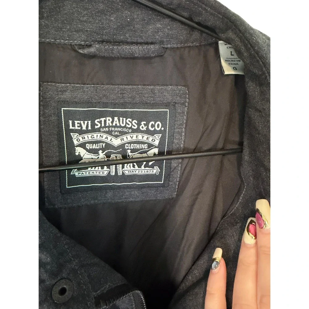 Levi's Quilted Shirt Jacket Gray Snap & Zip Front Shacket‎ Large Fall Casual